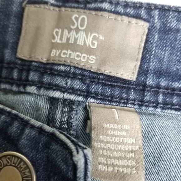 Chicos So Slimming Denim Blue Jeans Zip Ankles Very Good! Size 1 - Picture 5 of 5